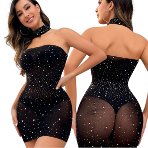 CZARNA SUKIENKA EROTYCZNA Z CHOKEREM