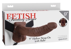 PENIS STRAP ON Z JĄDRAMI BRĄZOWY 24CM