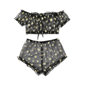 CZARNY KOMPLET BIELIZNY W STOKROTKI