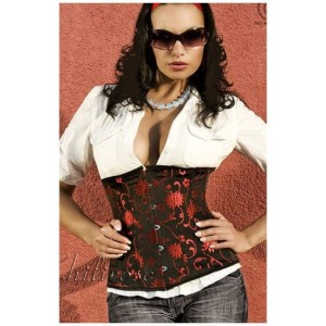 GORSET CZARNY Z CZERWONYMI KWIATAMI